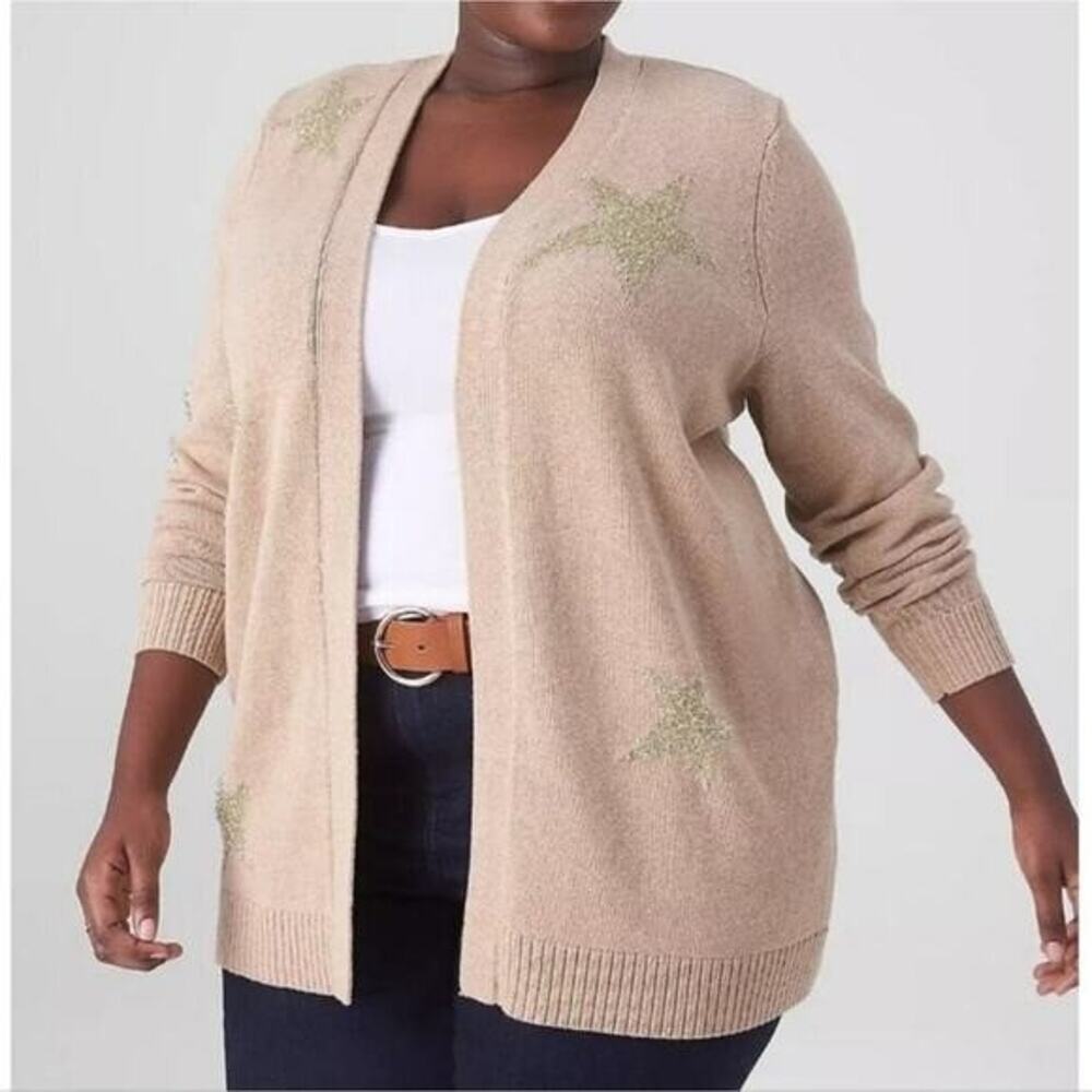 Lane Bryant Gold Star Patterned Cardigan Sweater Plus Size 22/24 3X new!
